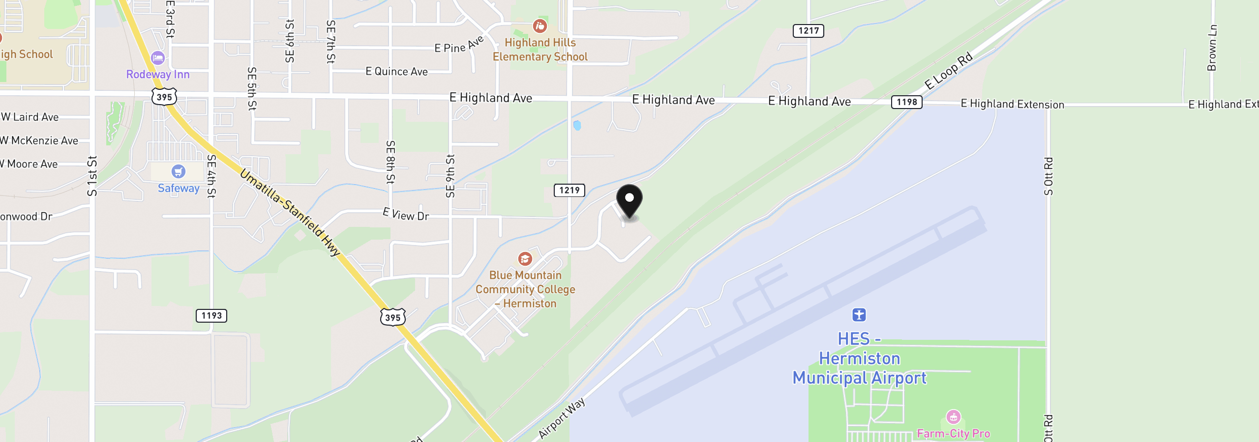 Map showing the location of 1099 SE Alexander Ct, Hermiston, OR 97838