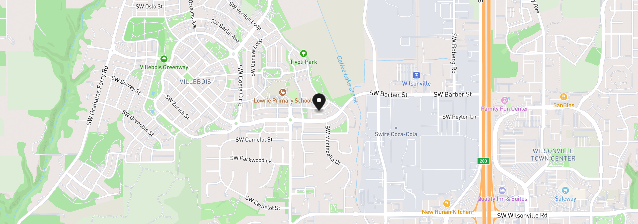 Map showing the location of 10346 SW Lisbon St, Wilsonville, OR 97070