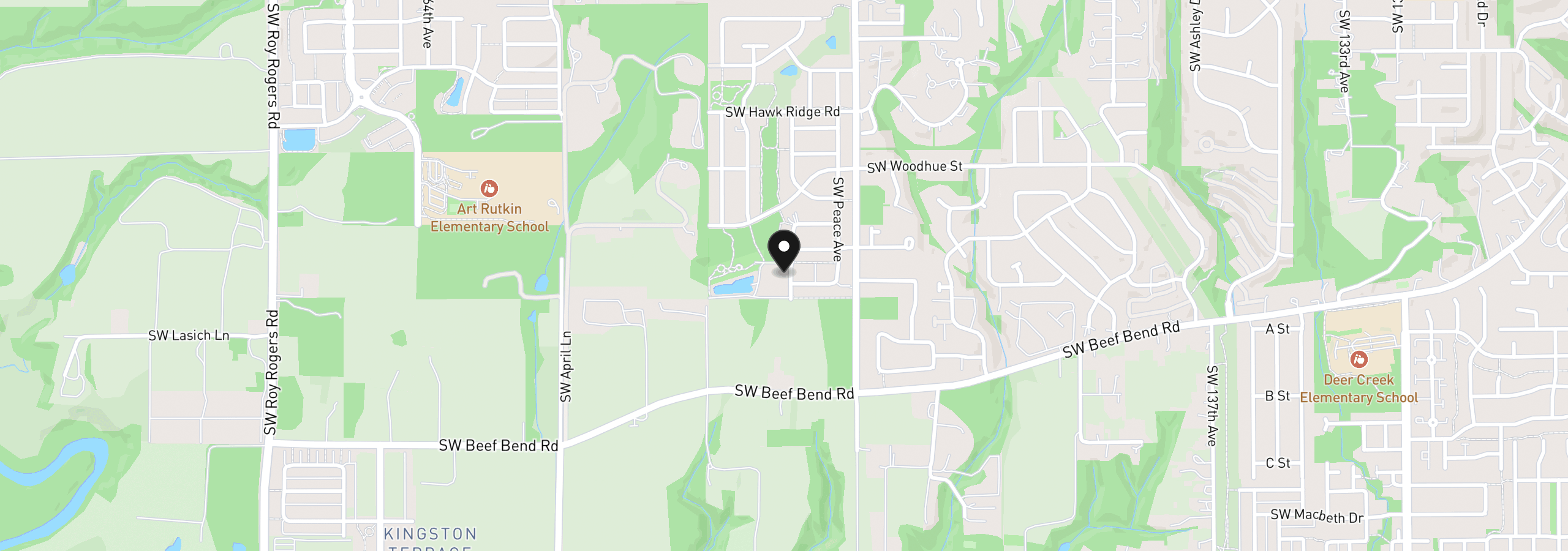 Map showing the location of 15943 SW Bluewater Ter, Tigard, OR 97224