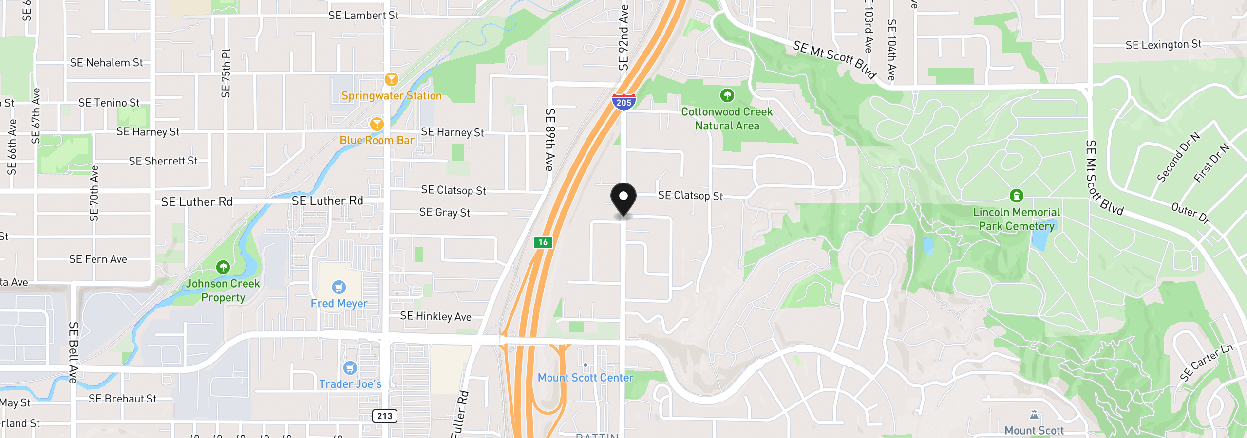Map showing the location of SE 92nd Ave, Happy Valley, OR 97086