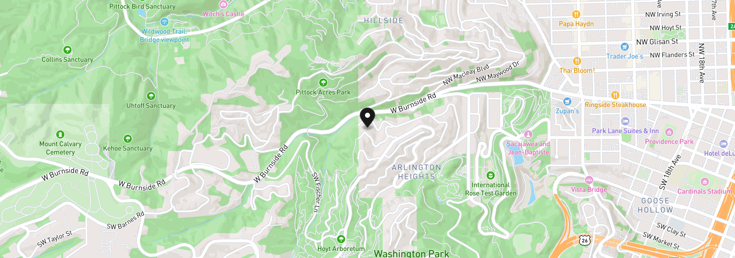Map showing the location of SW Champlain Dr, Portland, OR 97205