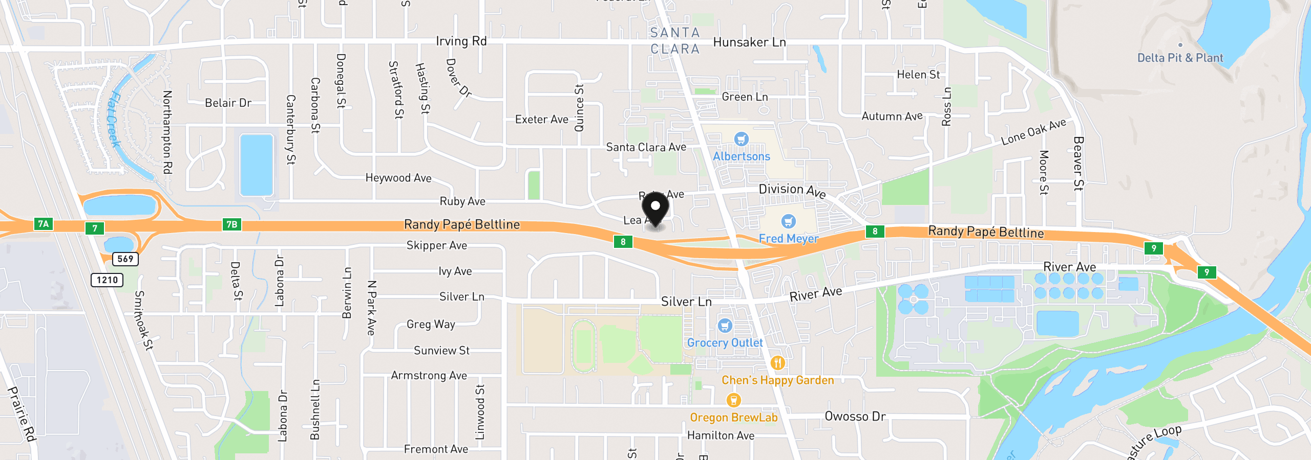 Map showing the location of 116 Lea Ave, Eugene, OR 97404