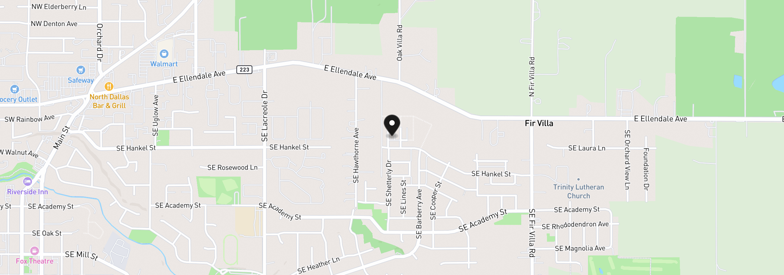 Map showing the location of 370 SE Shetterly Dr, Dallas, OR 97338