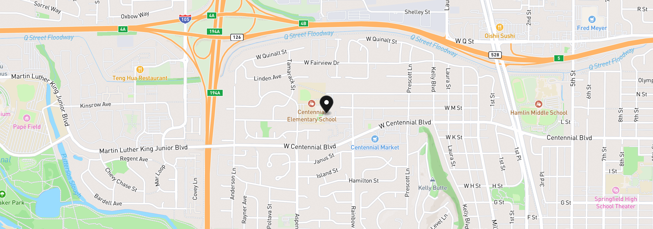 Map showing the location of 1008 W L St, Springfield, OR 97477