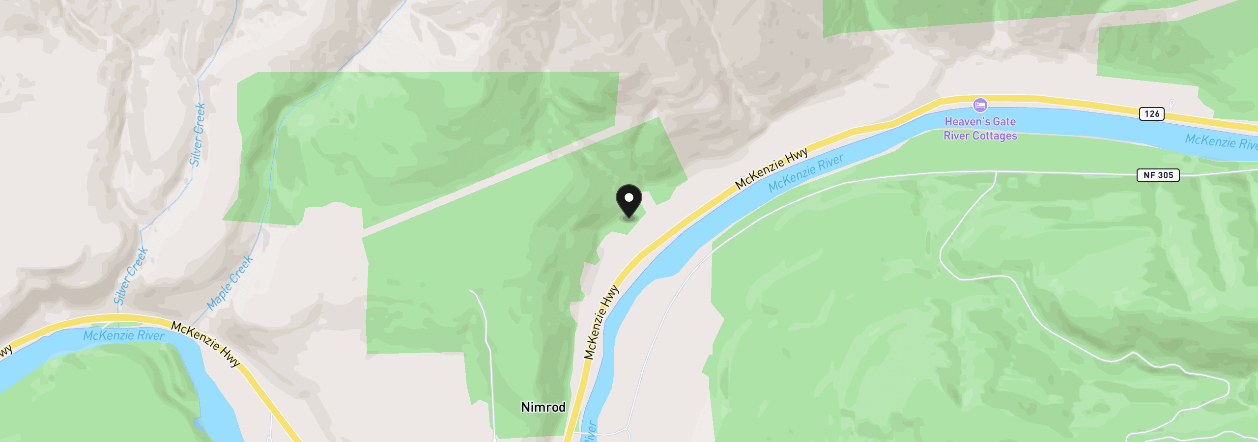 Map showing the location of 49631 McKenzie Hwy, Vida, OR 97488