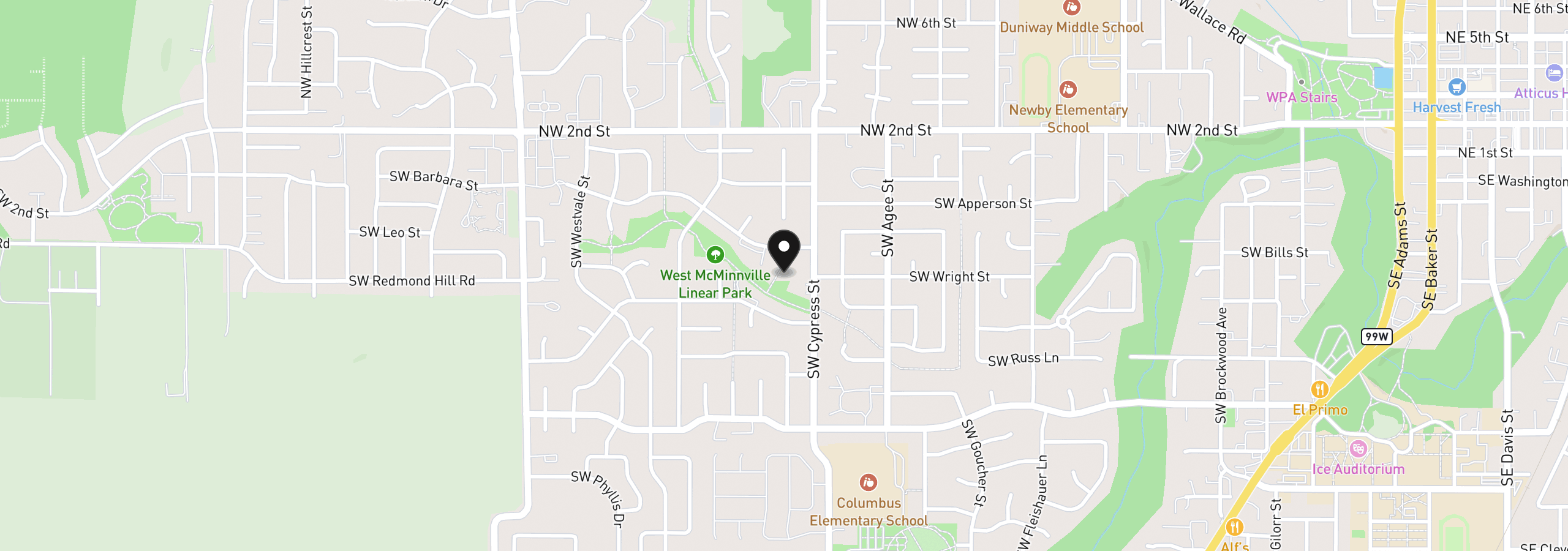 Map showing the location of 530 SW Ponderosa Ct, McMinnville, OR 97128