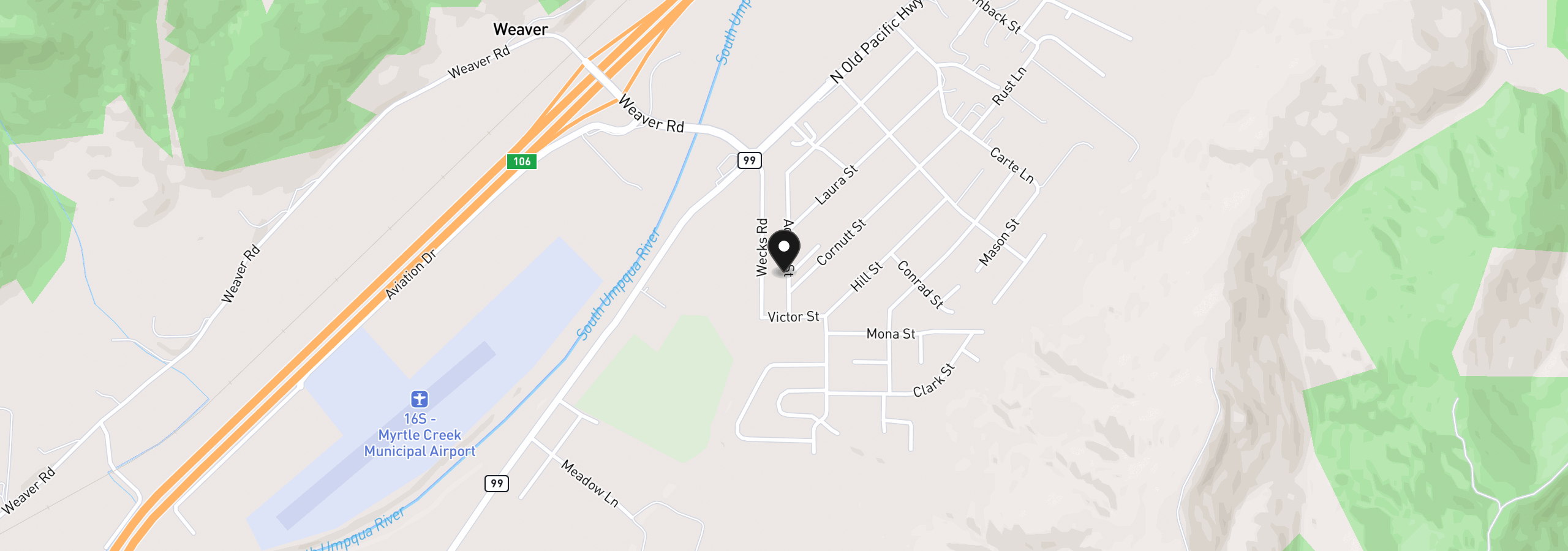 Map showing the location of 210 Adams St, Myrtle Creek, OR 97457