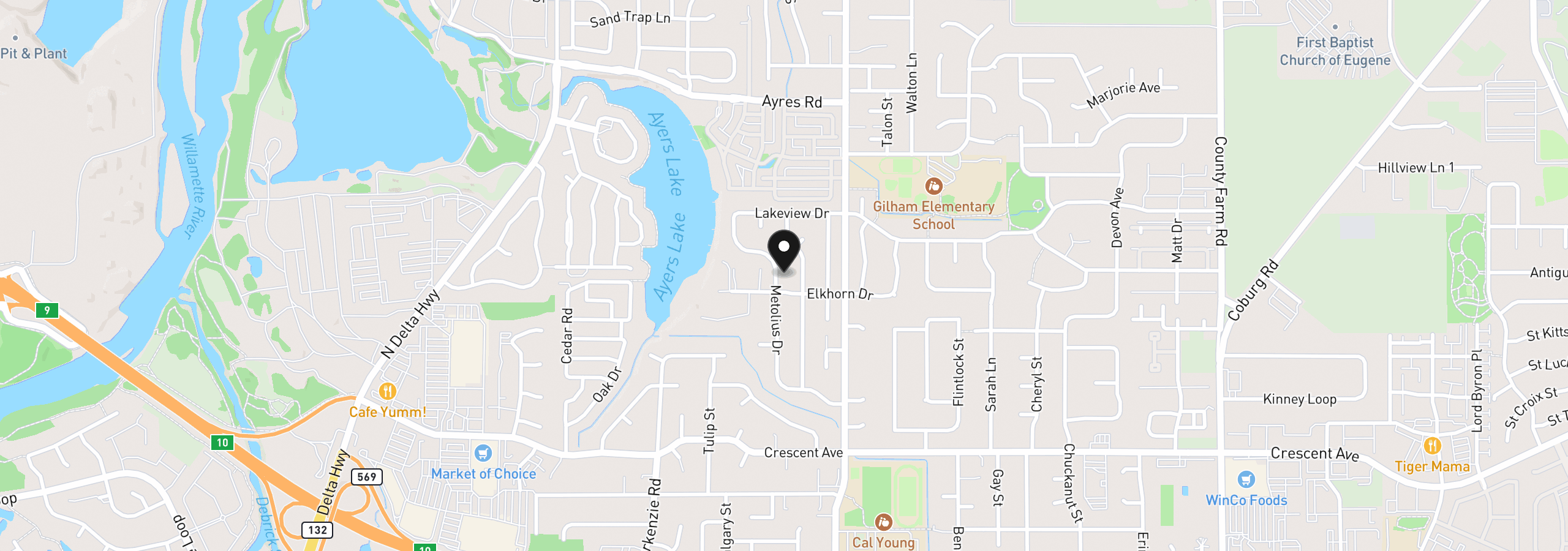 Map showing the location of 3115 Metolius Dr, Eugene, OR 97408