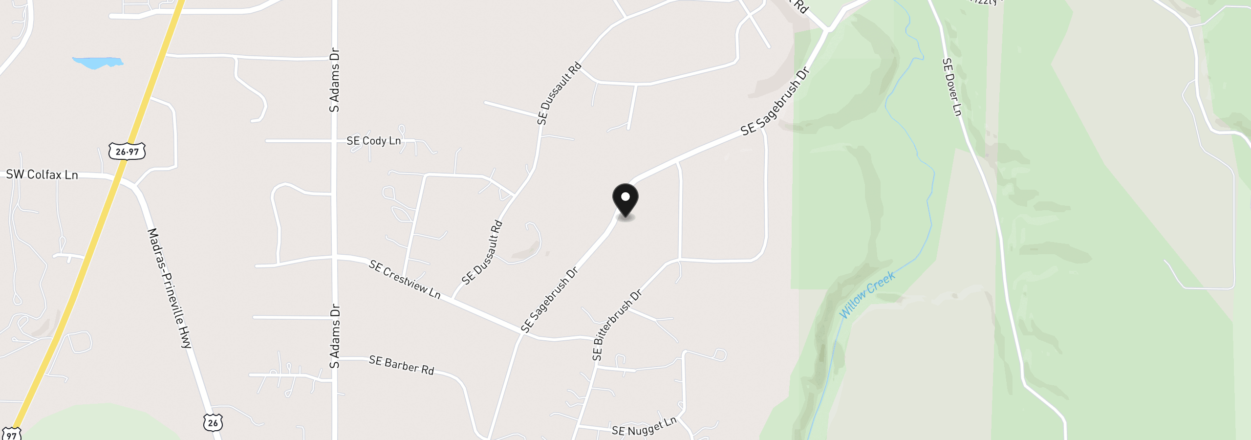 Map showing the location of 2085 SE Sagebrush Dr, Madras, OR 97741