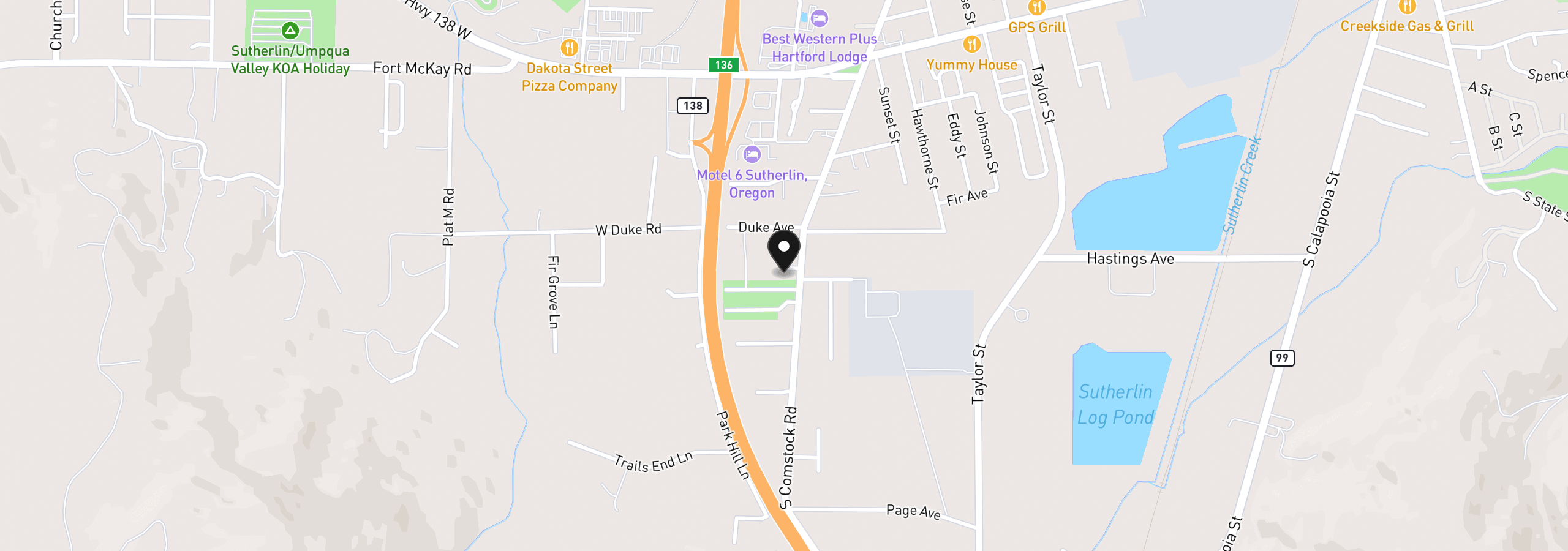Map showing the location of 152 Allison Ave, Sutherlin, OR 97479