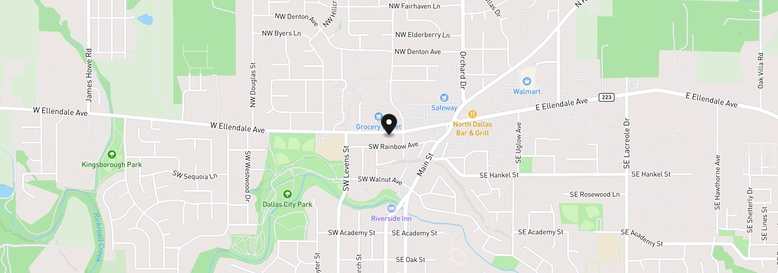 Map showing the location of 223 W Ellendale Ave, Dallas, OR 97338