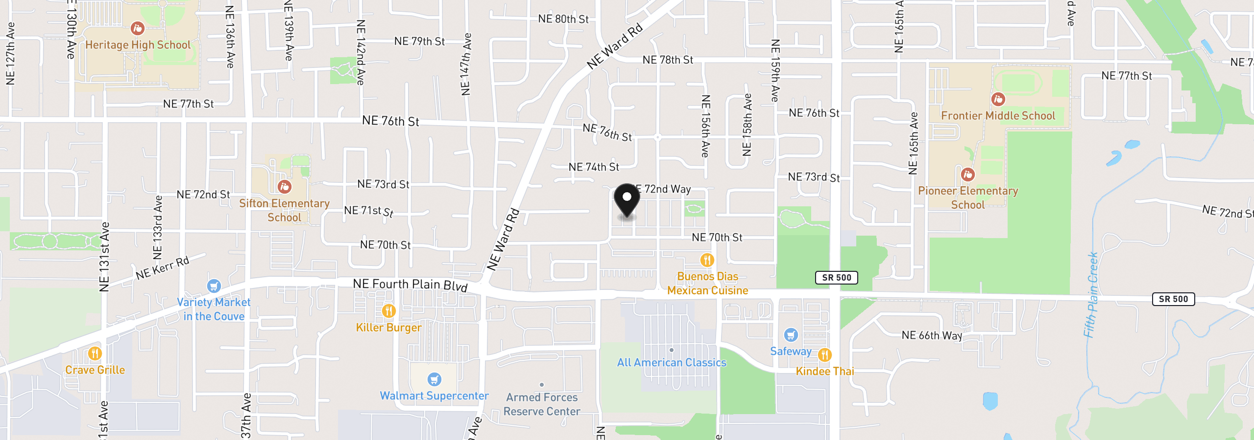 Map showing the location of 7026 NE 153rd Pl, Vancouver, Wa 98682