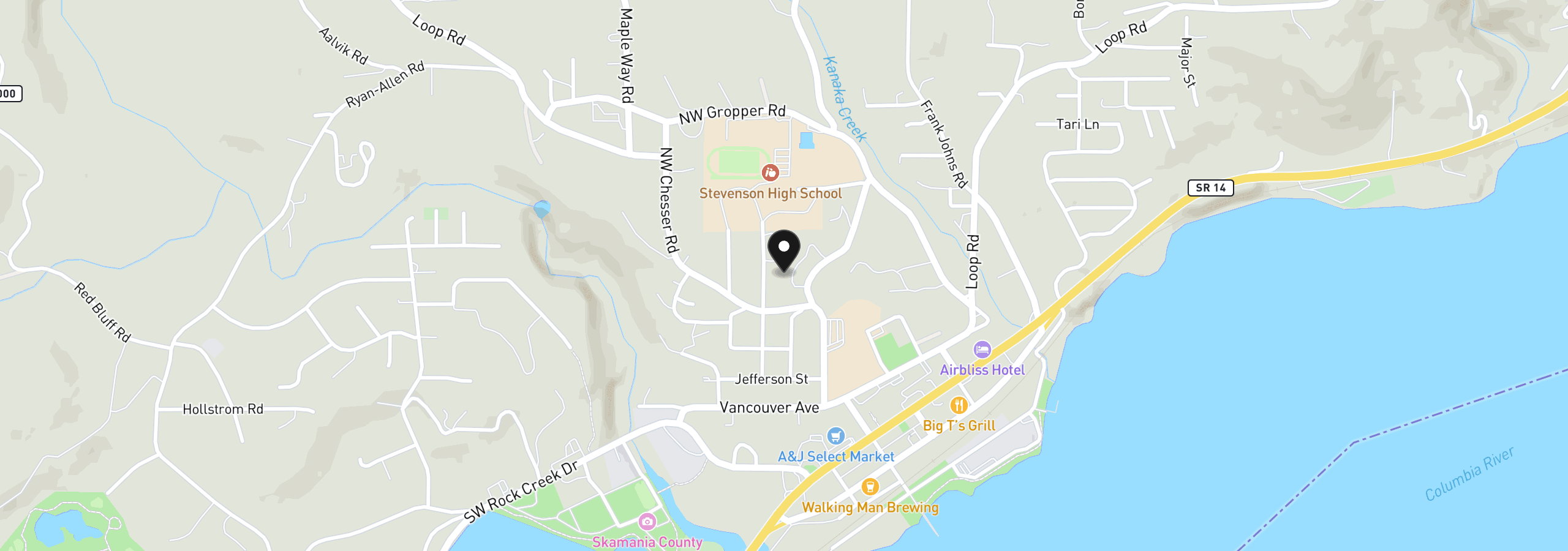 Map showing the location of 201 NW Maple Alameda, Stevenson, Wa 98648