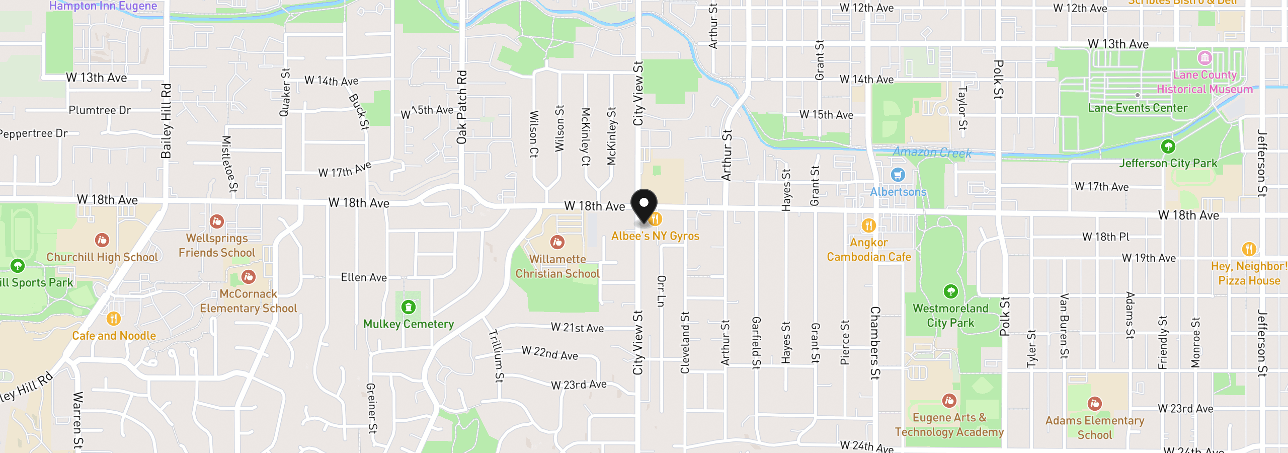 Map showing the location of 1835 City View St, Eugene, OR 97405