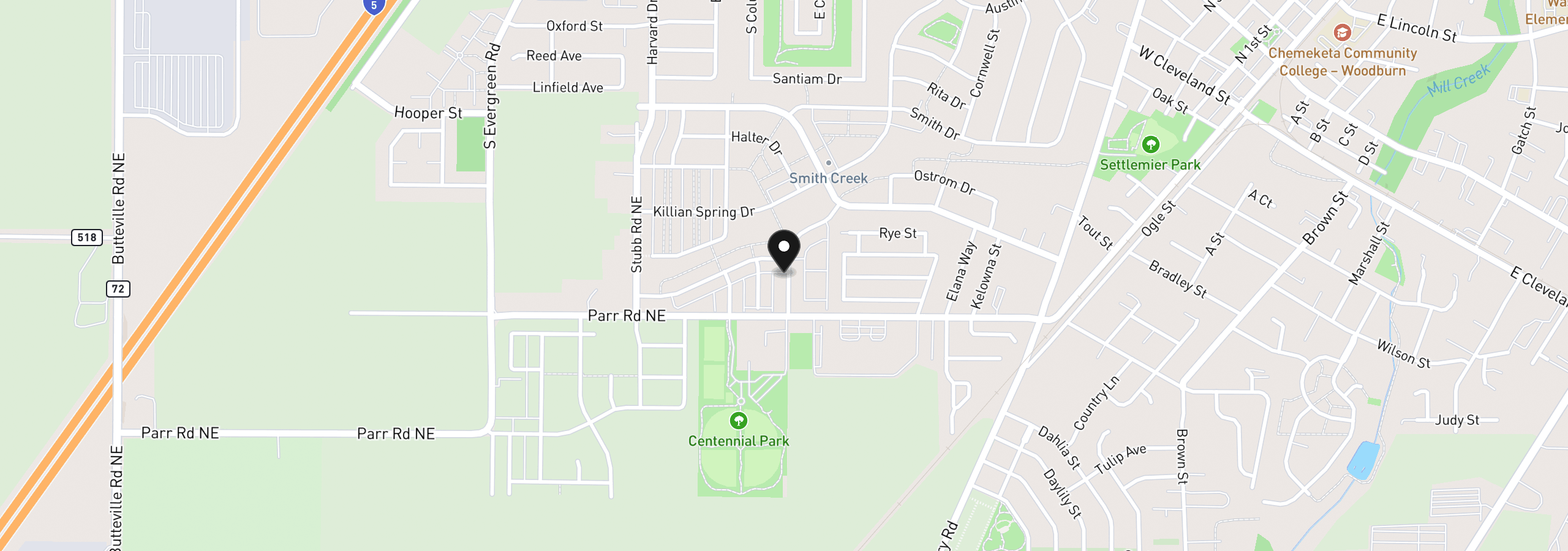 Map showing the location of 817 Kirksey St, Woodburn, OR 97071
