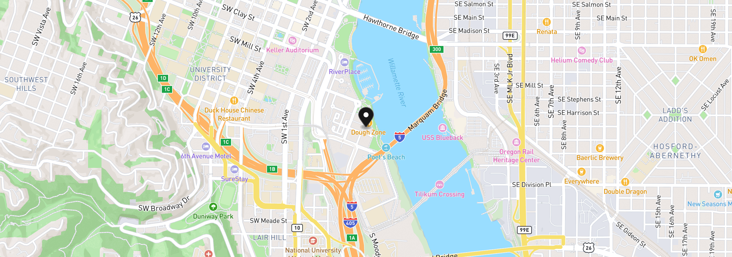 Map showing the location of 1920 S River Dr E1204, Portland, OR 97201