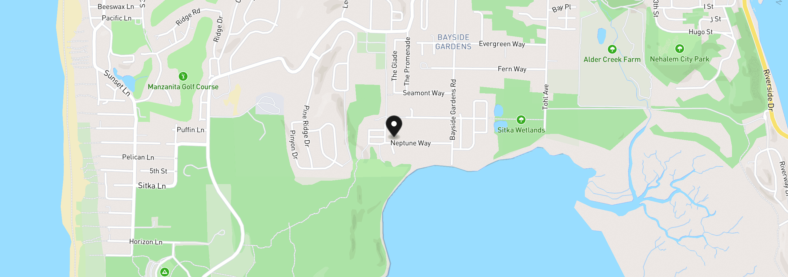 Map showing the location of 10750 Neptune Way, Nehalem, OR 97131