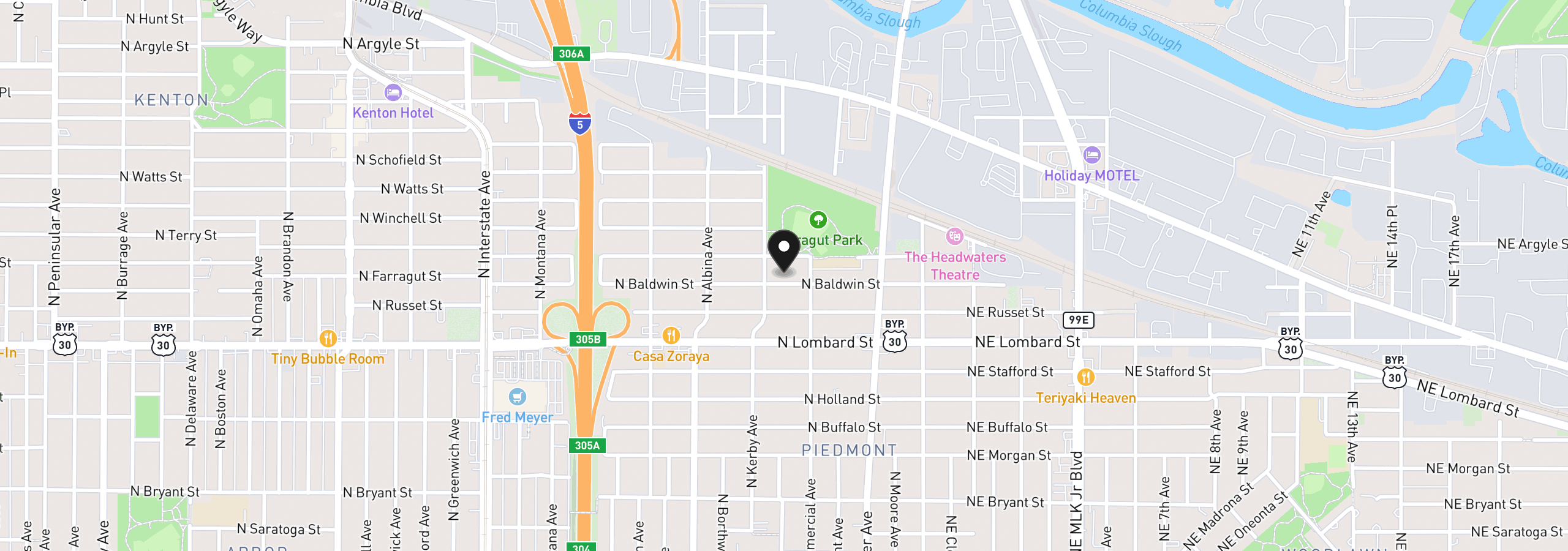 Map showing the location of 545 N Baldwin St, Portland, OR 97217