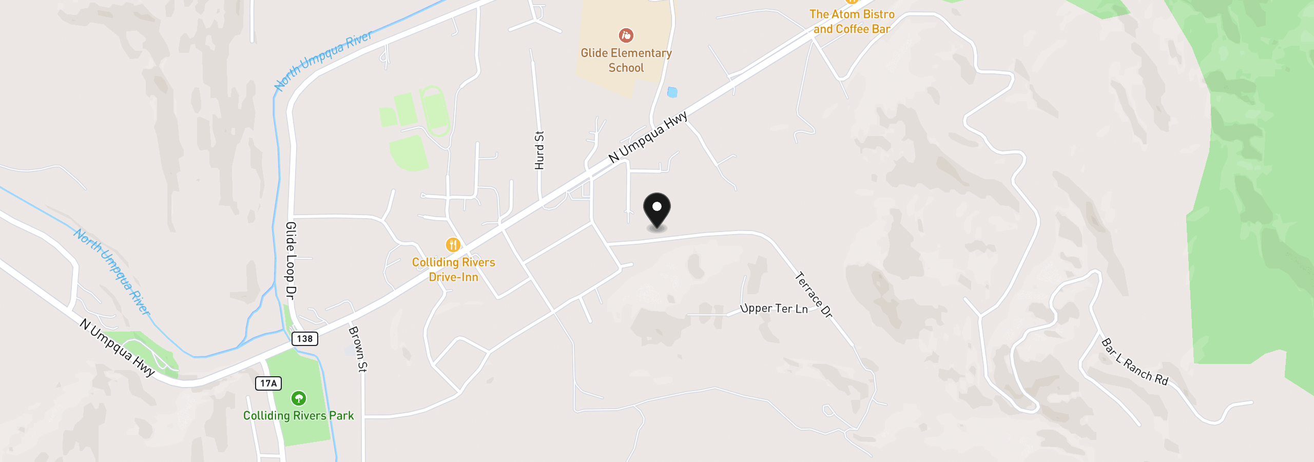 Map showing the location of 216 Terrace Dr, Glide, OR 97443