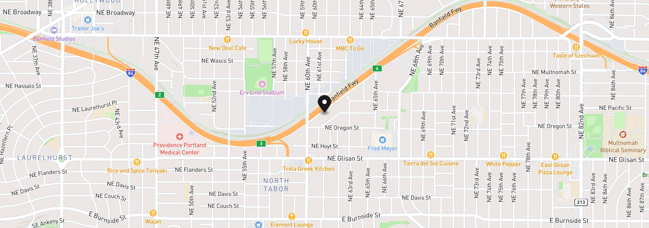 Map showing the location of 6104 NE Willow St, Portland, OR 97213