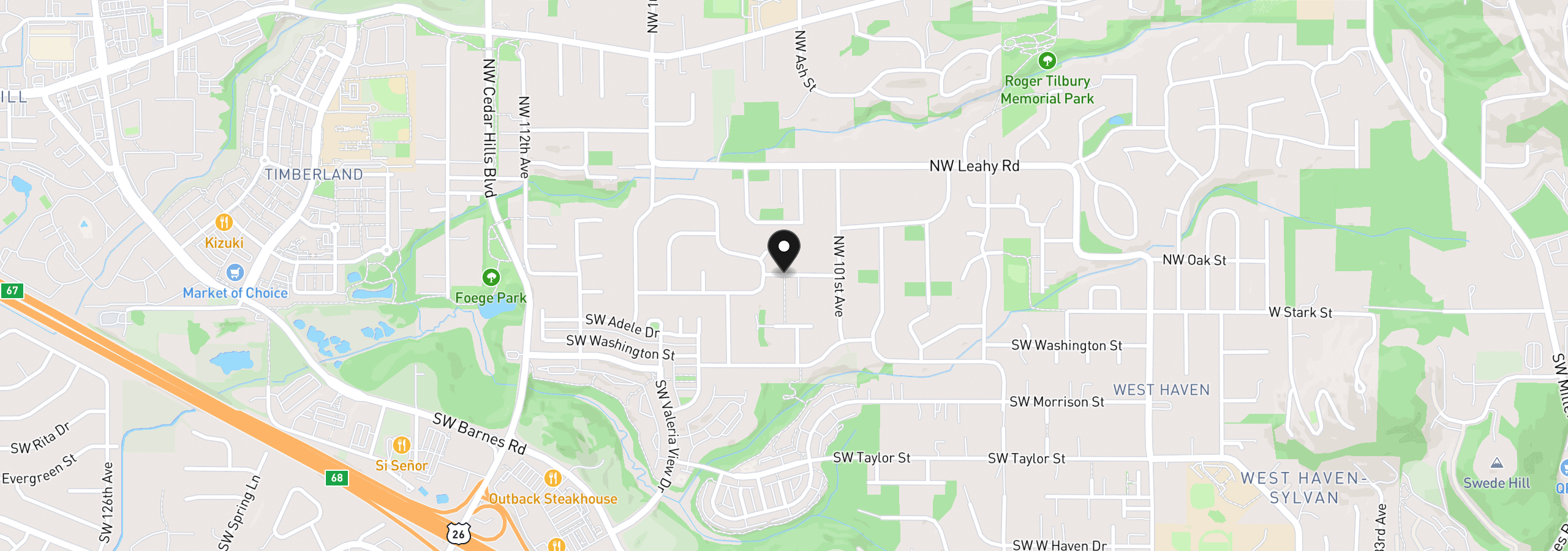 Map showing the location of 10238 NW Lee St, Portland, OR 97229
