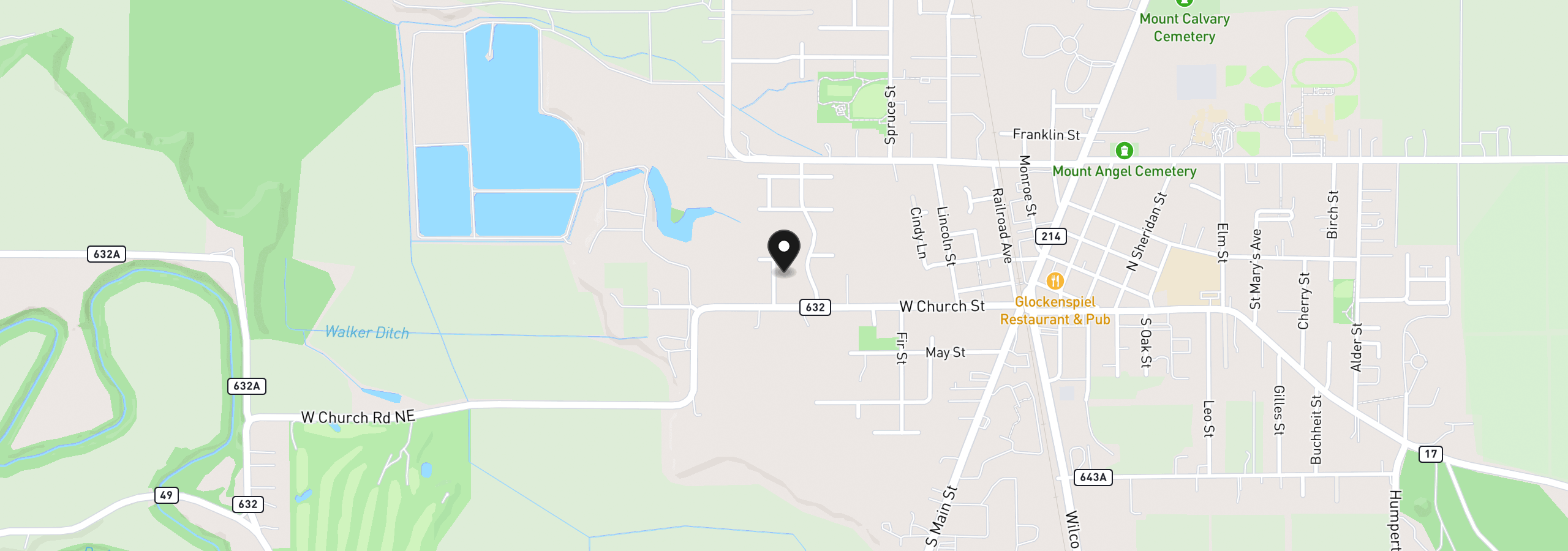 Map showing the location of 235 Walnut St, Mt. Angel, OR 97362