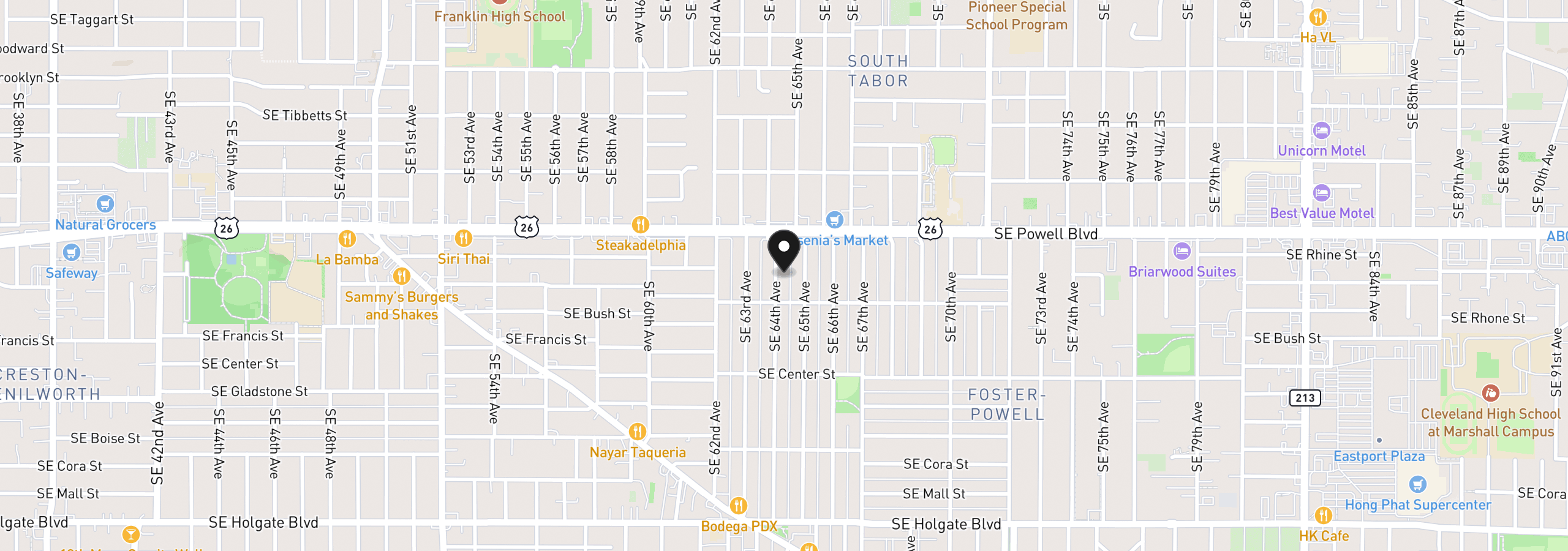 Map showing the location of 3604 SE 64th Ave, Portland, OR 97206