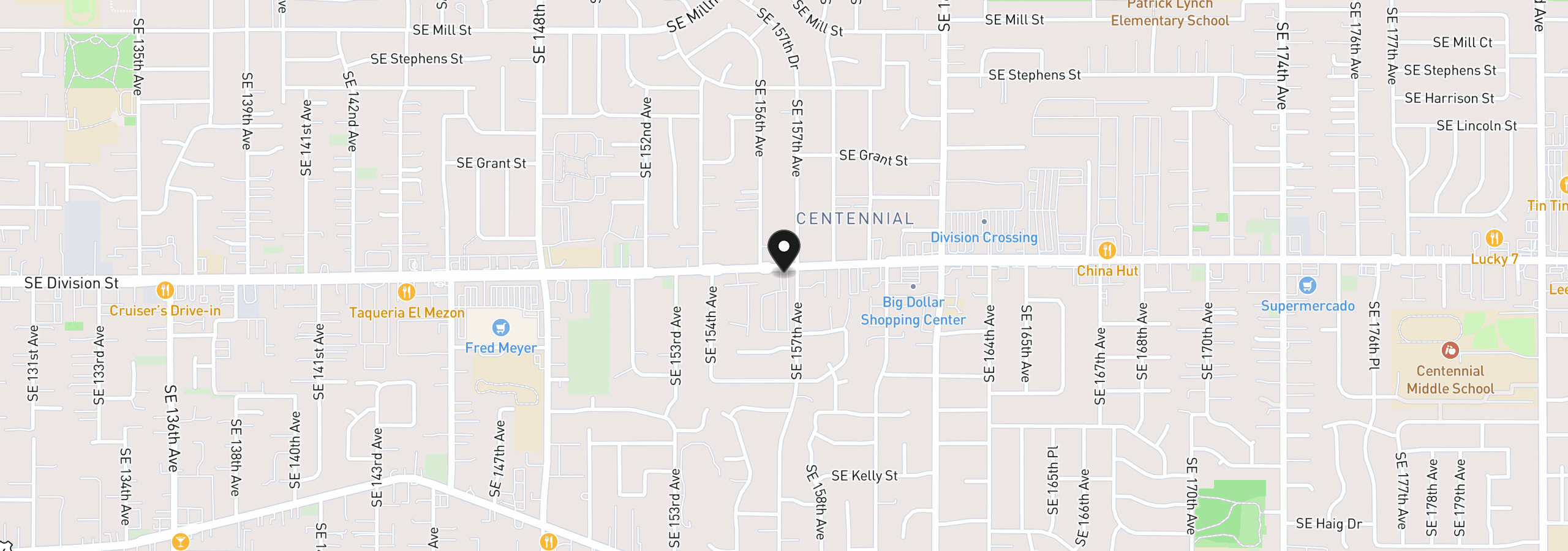 Map showing the location of 15656 SE Division St #31, Portland, OR 97236