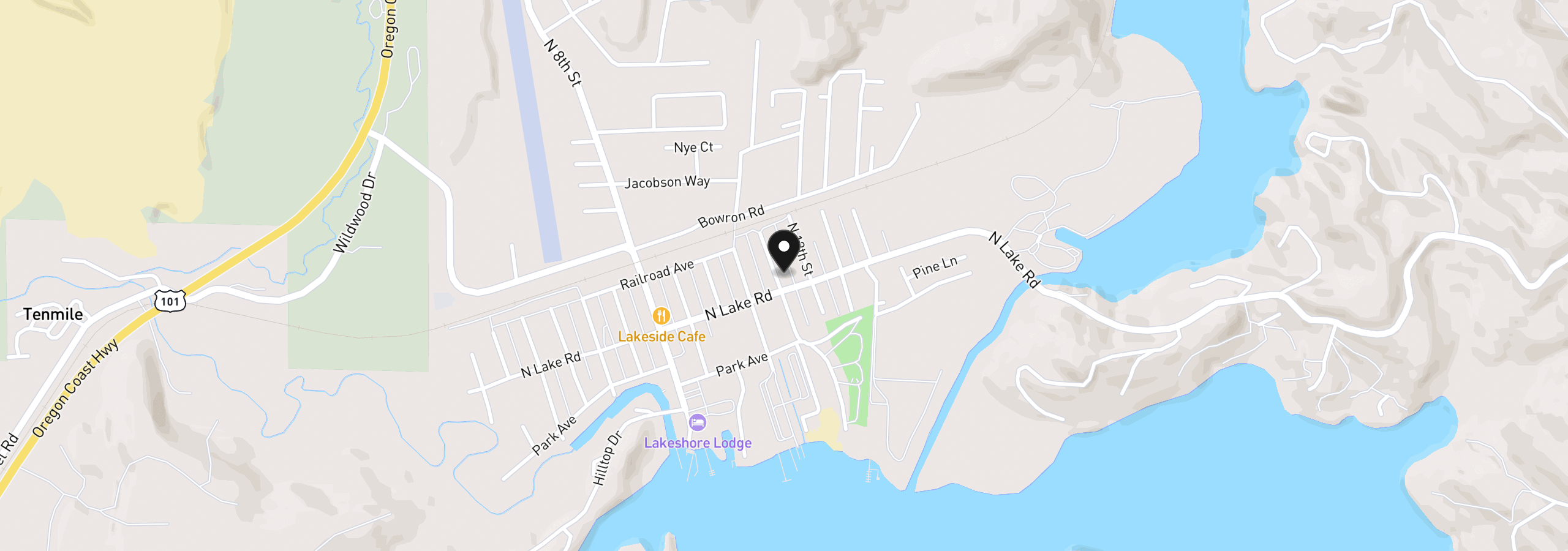 Map showing the location of 110 N 12th St, Lakeside, OR 97449