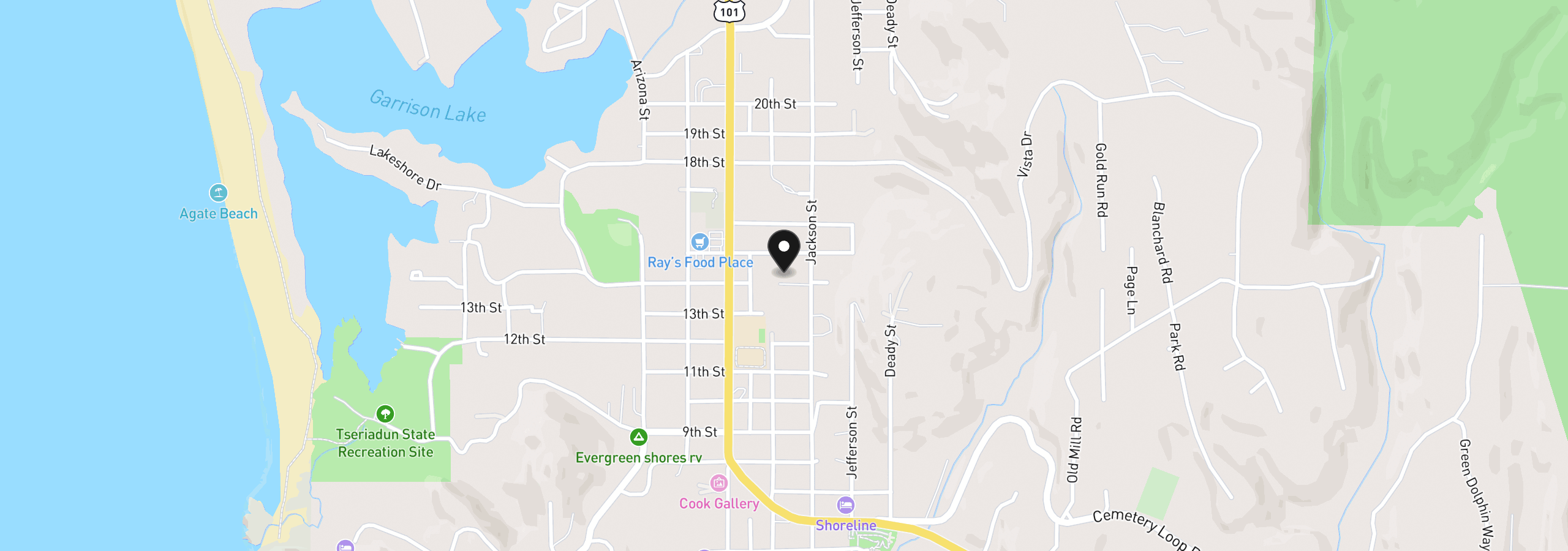 Map showing the location of Washington St, Port Orford, OR 97465