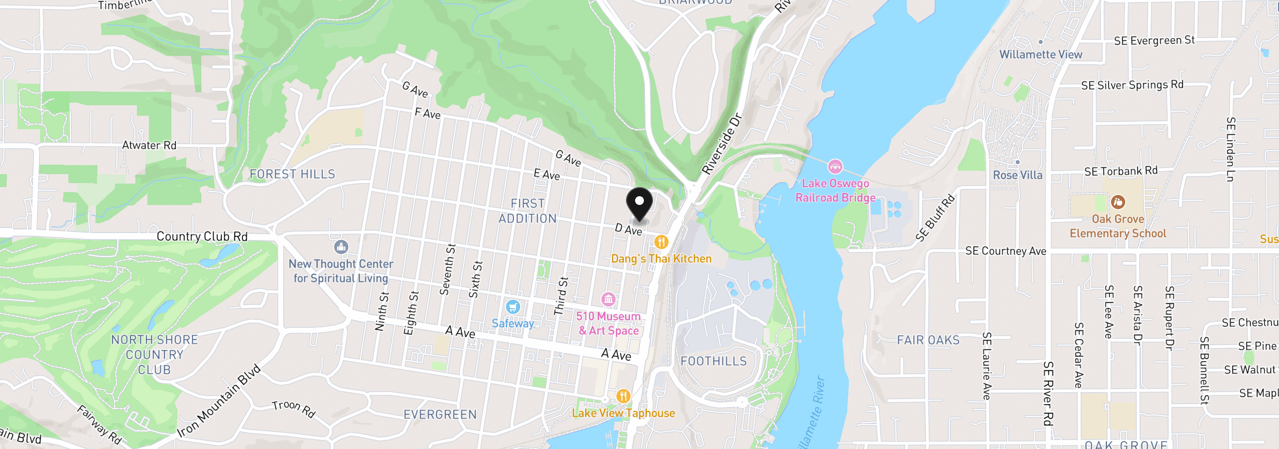 Map showing the location of 701 1st St, Lake Oswego, OR 97034