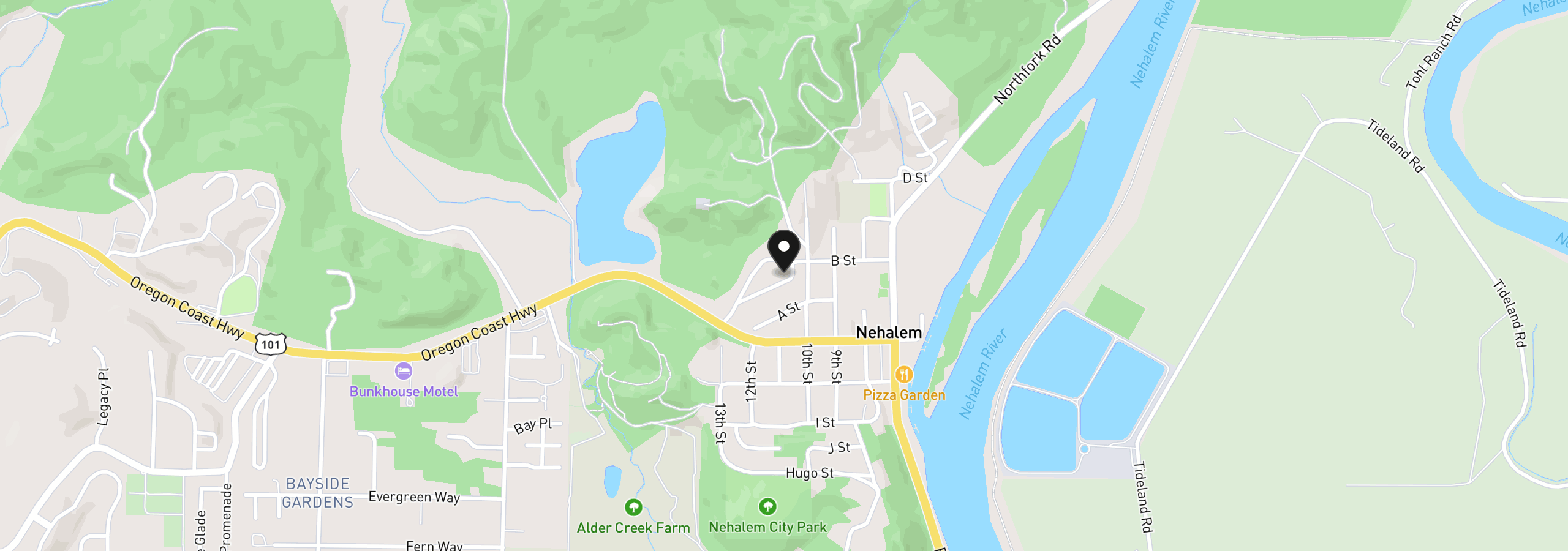 Map showing the location of 12850 Hayes Dr, Nehalem, OR 97131