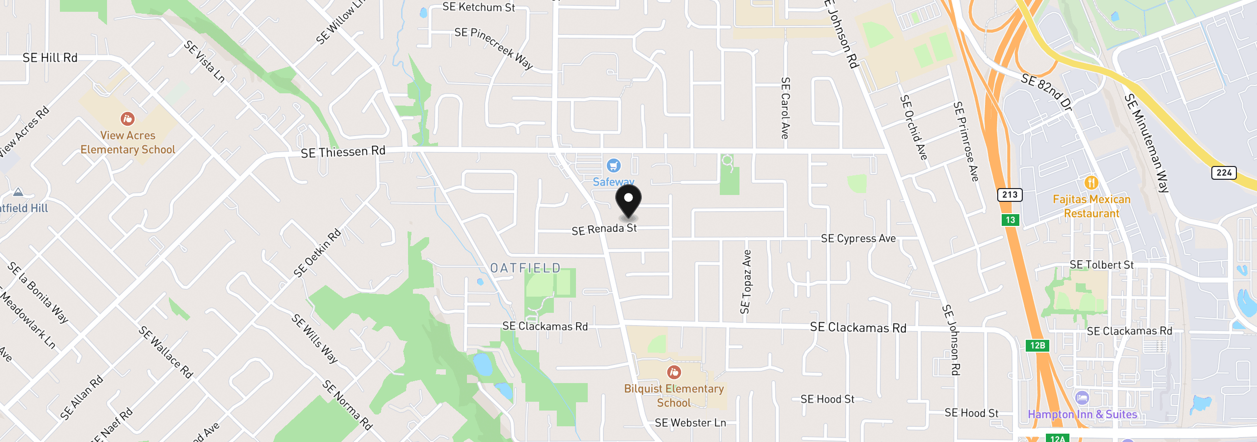 Map showing the location of 7121 SE Renada St, Milwaukie, OR 97267