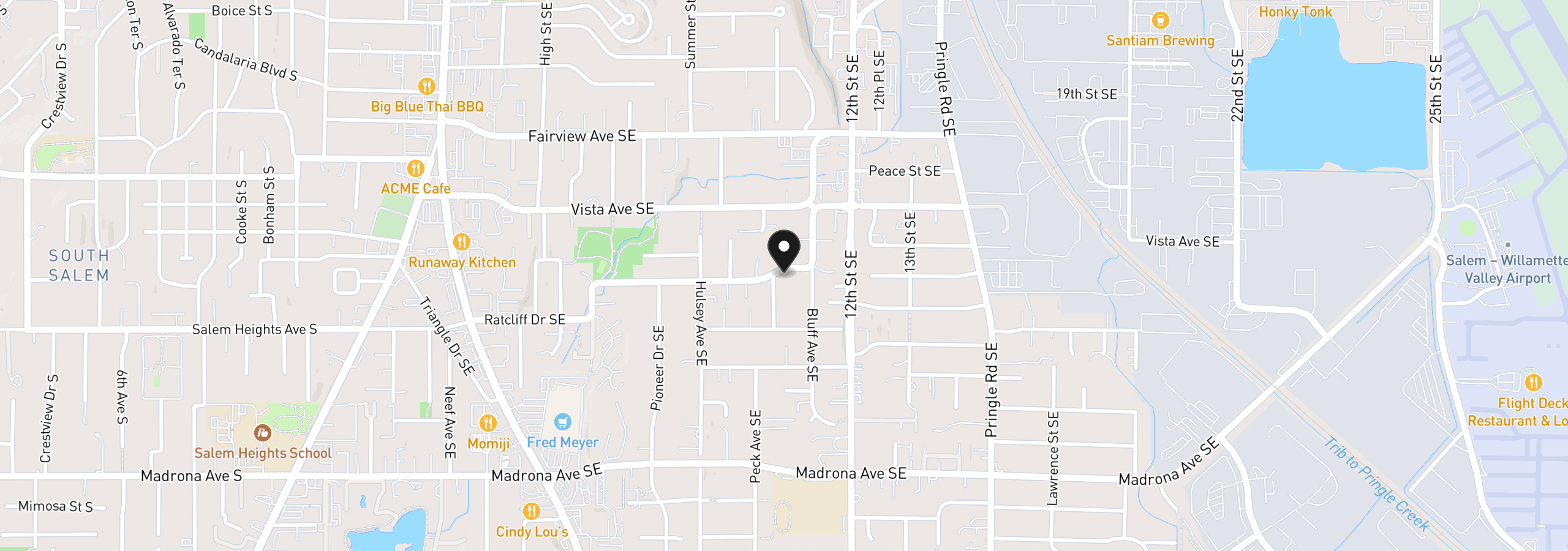 Map showing the location of 1020 Ratcliff Dr SE, Salem, OR 97302