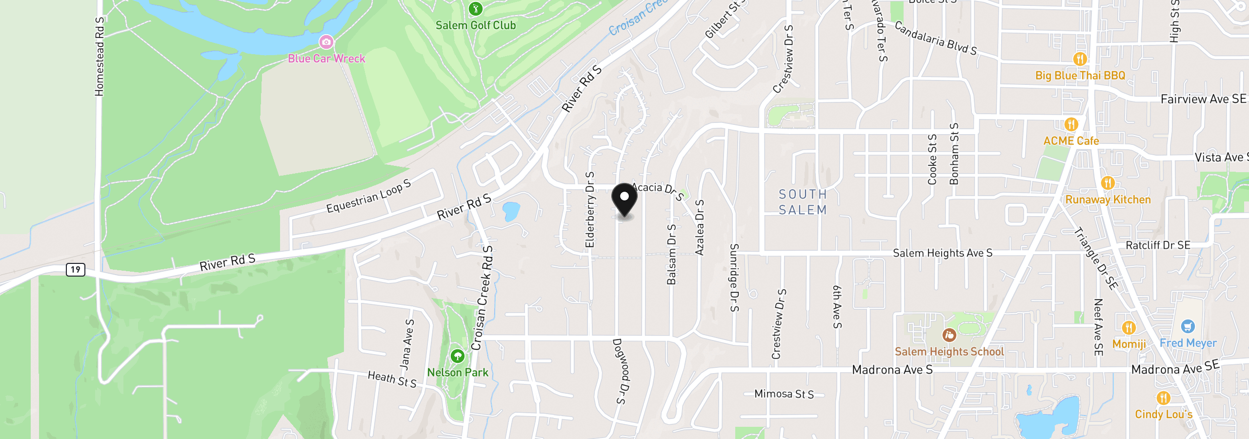 Map showing the location of 3240 Dogwood Dr S, Salem, OR 97302