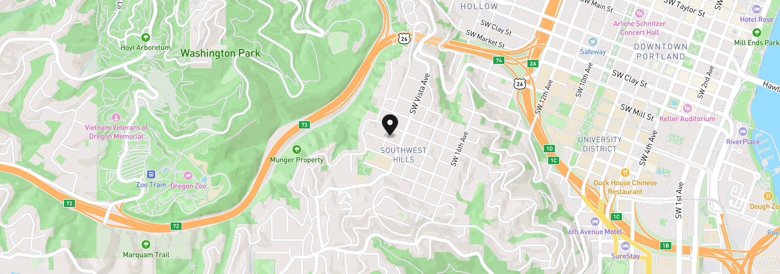Map showing the location of 2228 SW 21st Ave, Portland, OR 97201