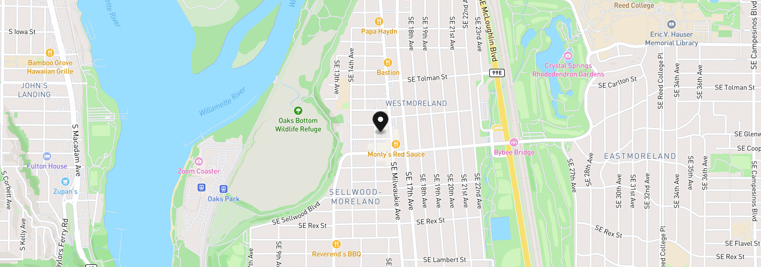 Map showing the location of 6642 SE 16th Ave, Portland, OR 97202