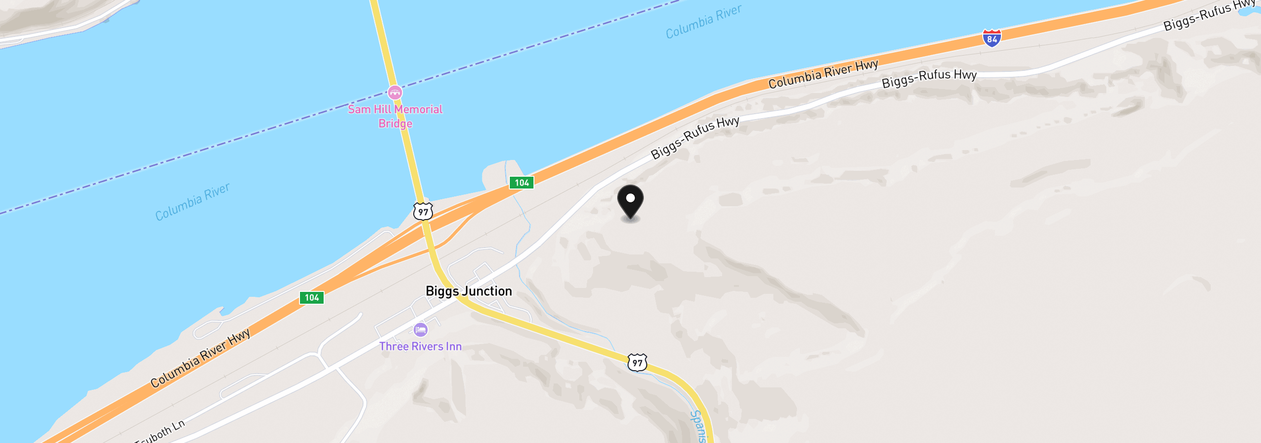 Map showing the location of 91660 Biggs Rufus Hwy, Wasco, OR 97065