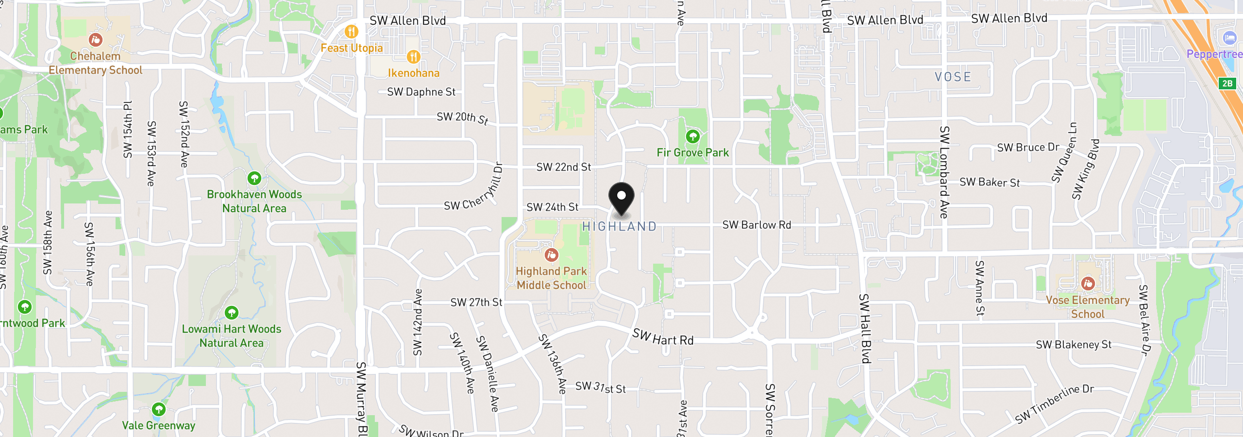 Map showing the location of 13415 SW Barlow Rd, Beaverton, OR 97008