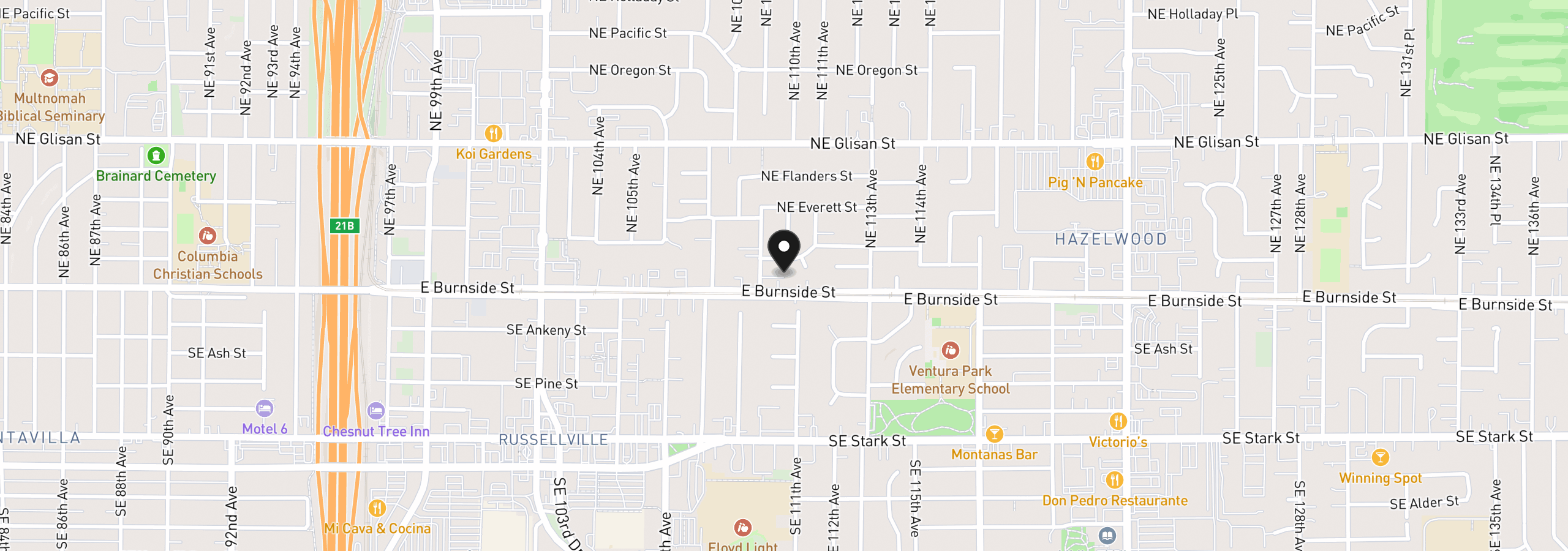 Map showing the location of 110 NE 109th Ave, Portland, OR 97220
