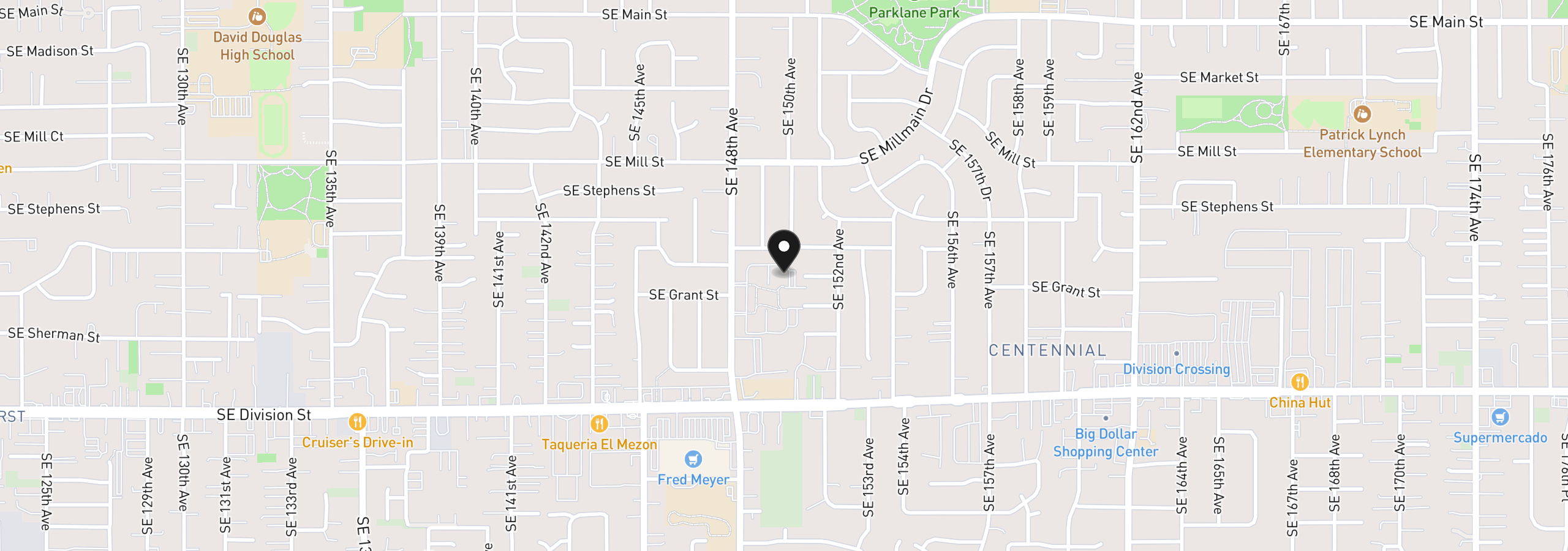 Map showing the location of 14967 SE Grant Ct, Portland, OR 97233