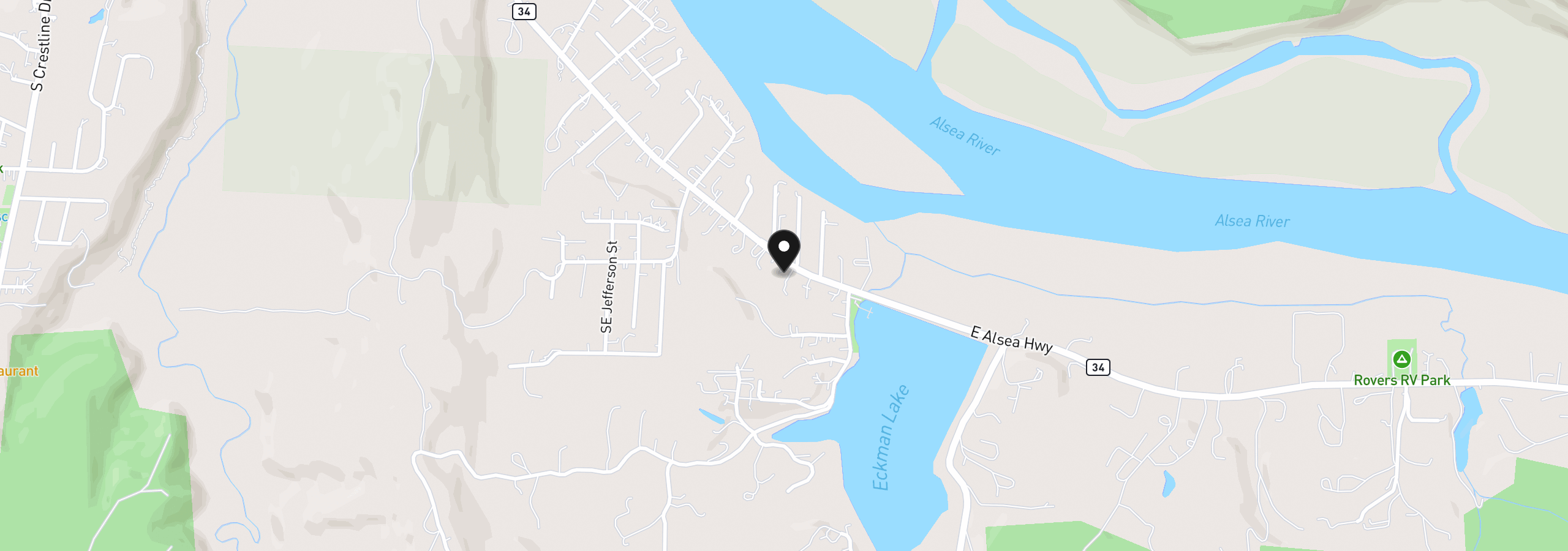 Map showing the location of 2485 E Alsea Hwy, Waldport, OR 97394