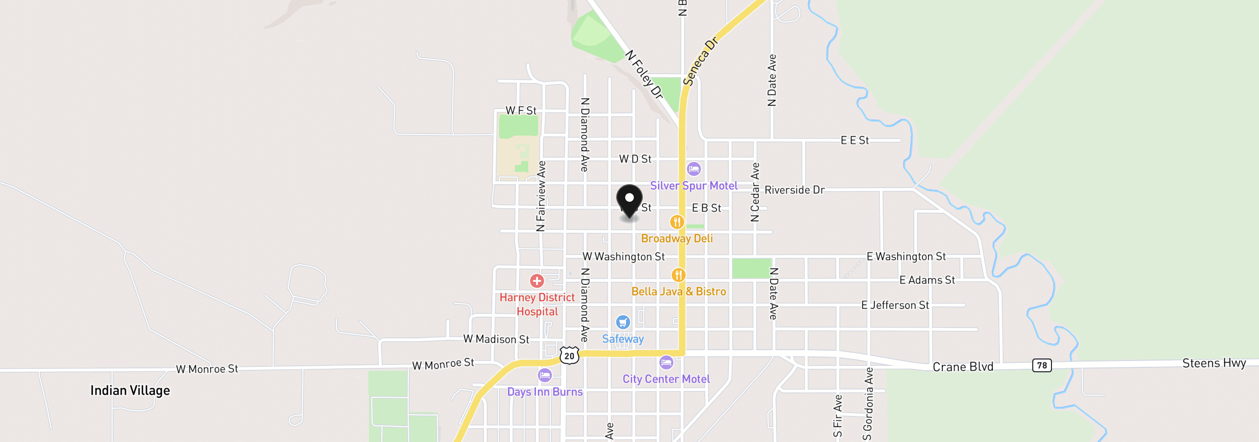 Map showing the location of 546 N Buena Vista Ave, Burns, OR 97720