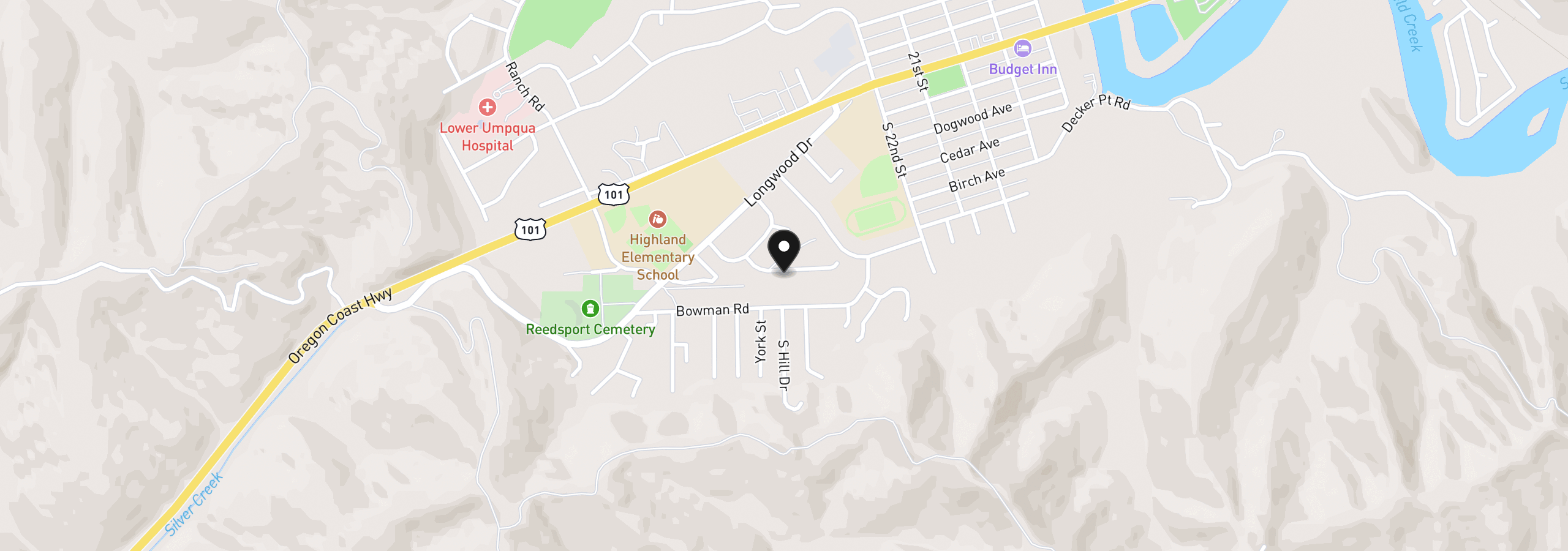 Map showing the location of 2600 Gardens Ave, Reedsport, OR 97467