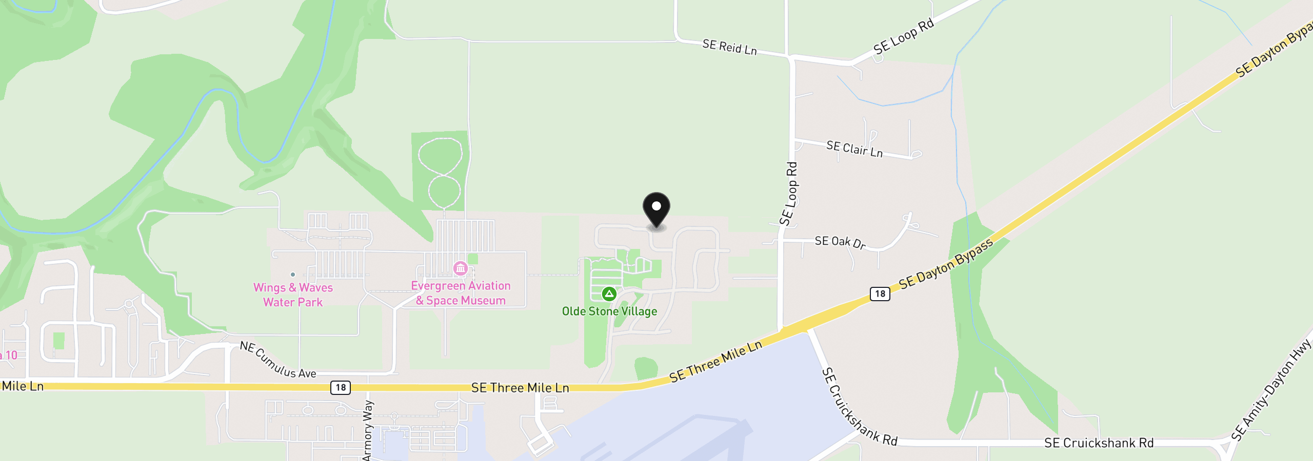 Map showing the location of 4155 NE Three Mile Ln 141, McMinnville, OR 97128
