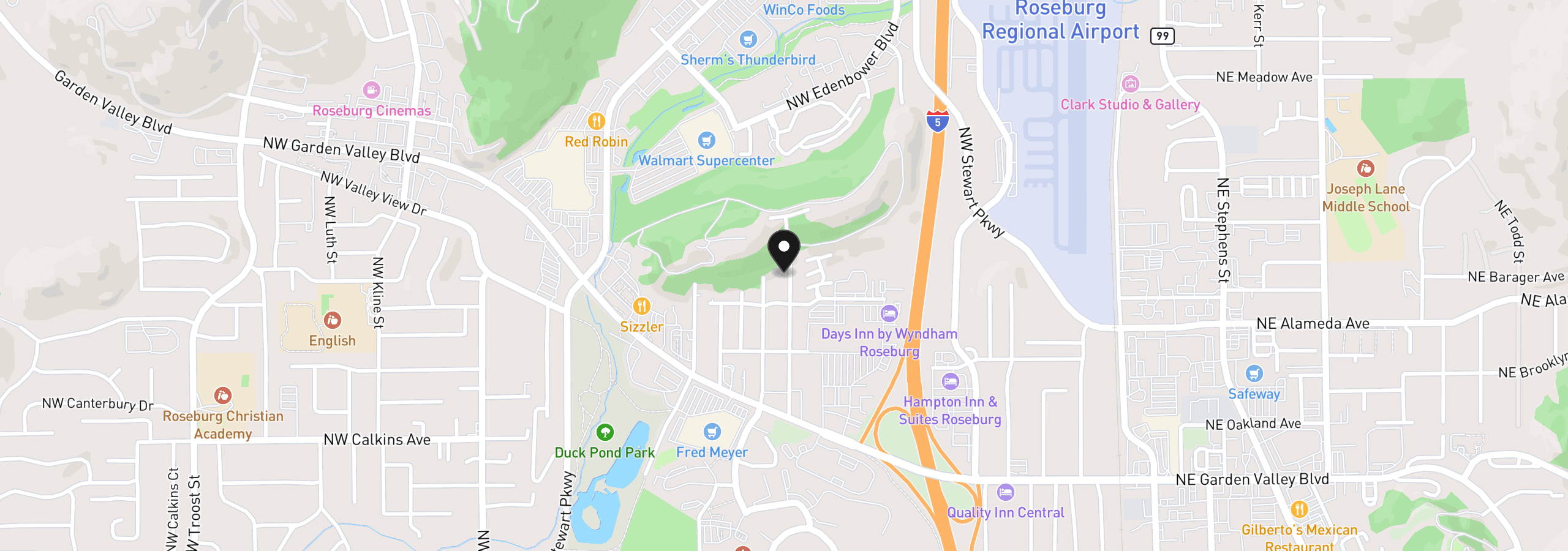 Map showing the location of 1852 NW Dogwood St, Roseburg, OR 97471