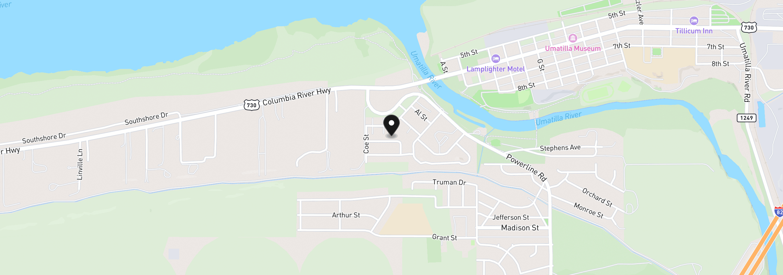 Map showing the location of 277 Merrick Ave, Umatilla, OR 97882