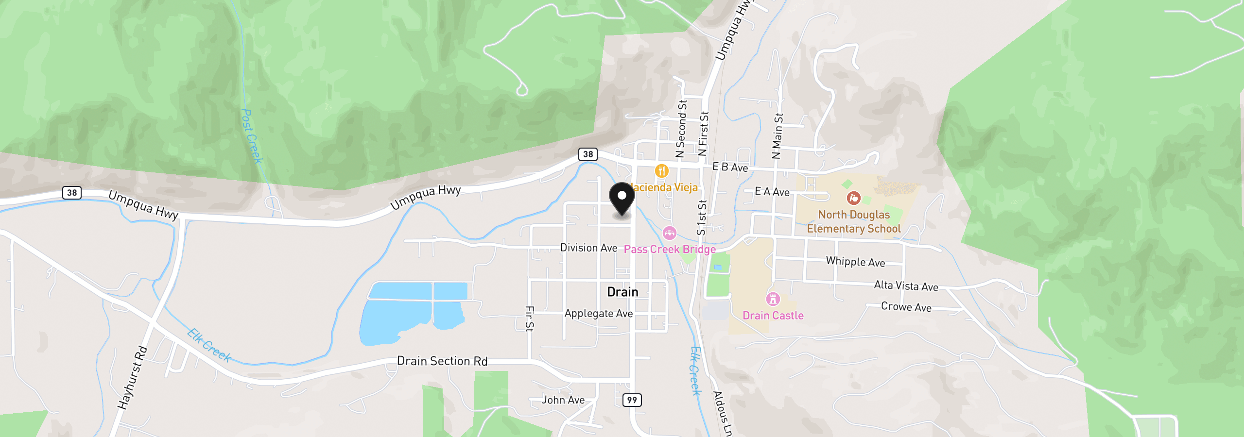Map showing the location of 412 Gardner Ave, Drain, OR 97435