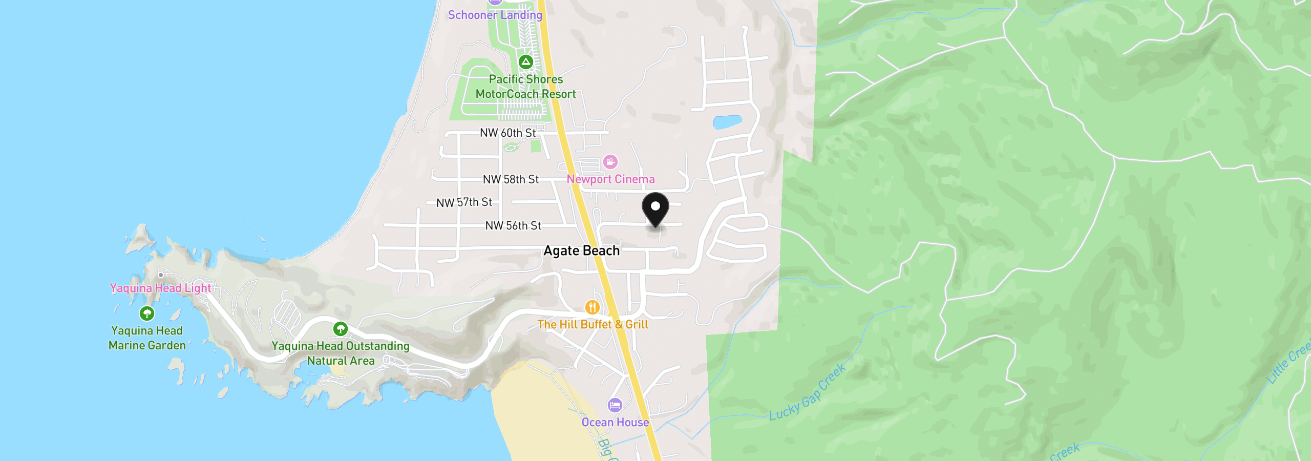 Map showing the location of 216 NE 56th St, Newport, OR 97365