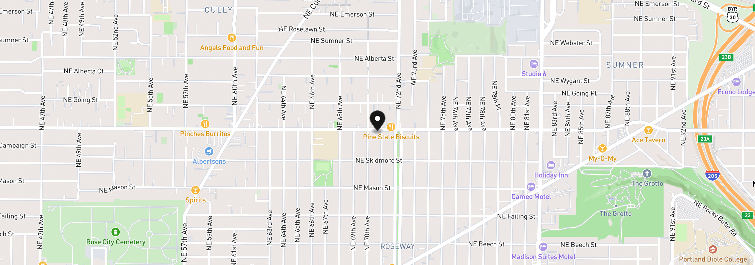 Map showing the location of 7024 NE Prescott St, Portland, OR 97218